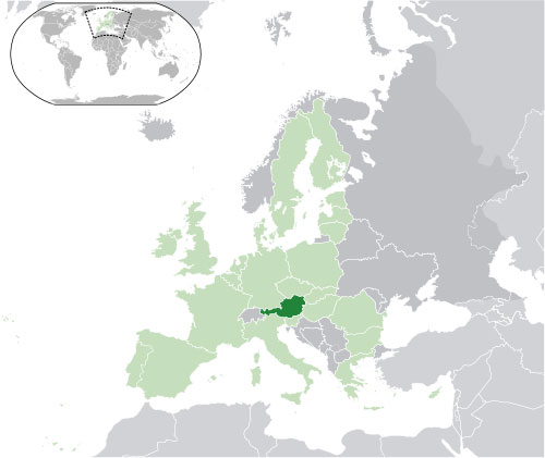 Austria (dark green) and its surrounding neighbors (Photo from Wikimedia Commons courtesy of CrazyPhunk)