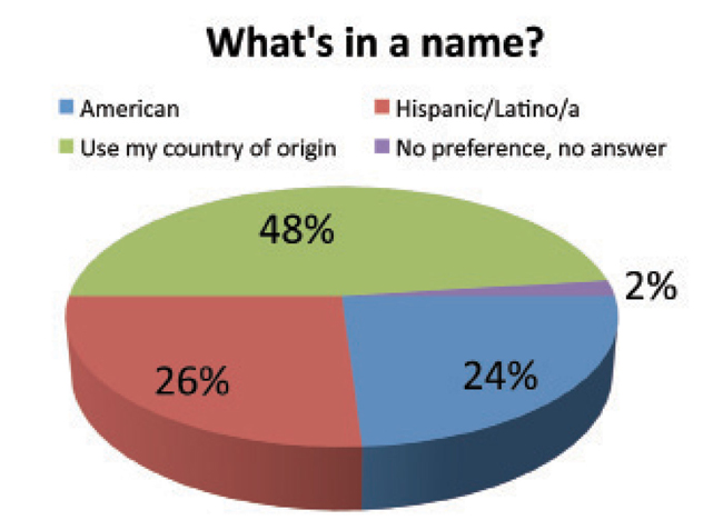 In 2006, the Pew Hispanic Center polled 2000 Americans with roots in the Spanish-speaking community and asked how they chose to identify themselves on first reference. Above are the results of the survey. (Graphic by Max Hrenda)