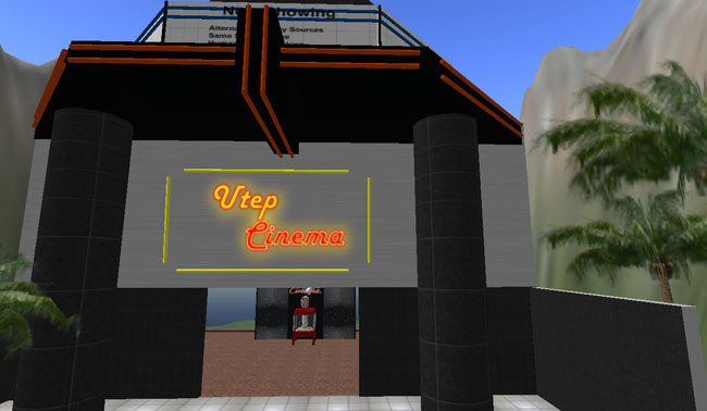 Entrance to UTEP Cinema on Second Life. (Elisa Terrazas/Borderzine.com)