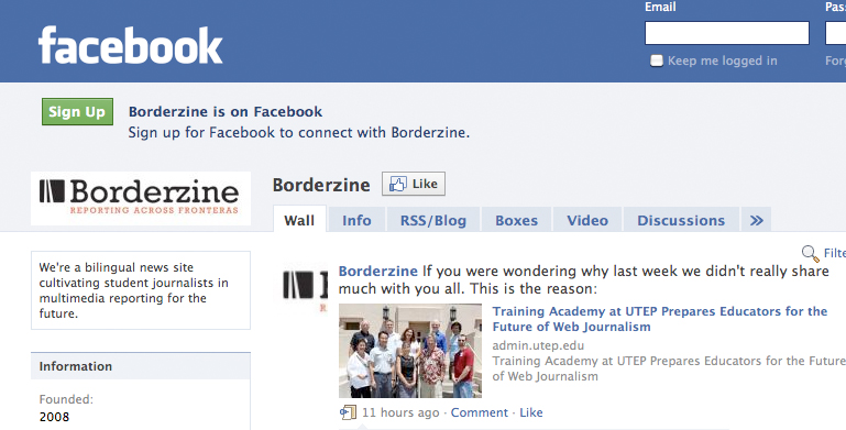 Borderzine's page on Facebook.