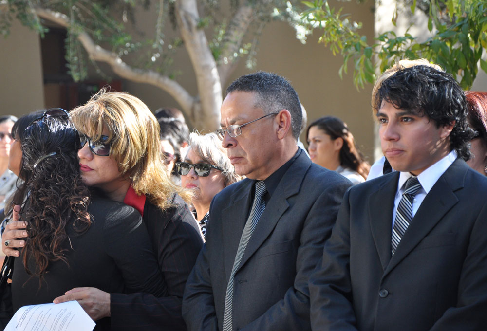 Manuel Acosta's family members mourn his death at a memorial organized by UTEP officials. (Salvador Guerrero/Borderzine.com)