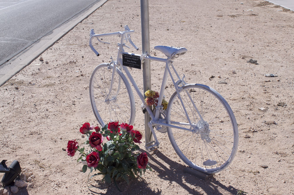 Heinz Duerkop's own bicycle memorializes his place of death at George Dieter and Pocahontas. (Francis Regalado/Borderzine.com) 