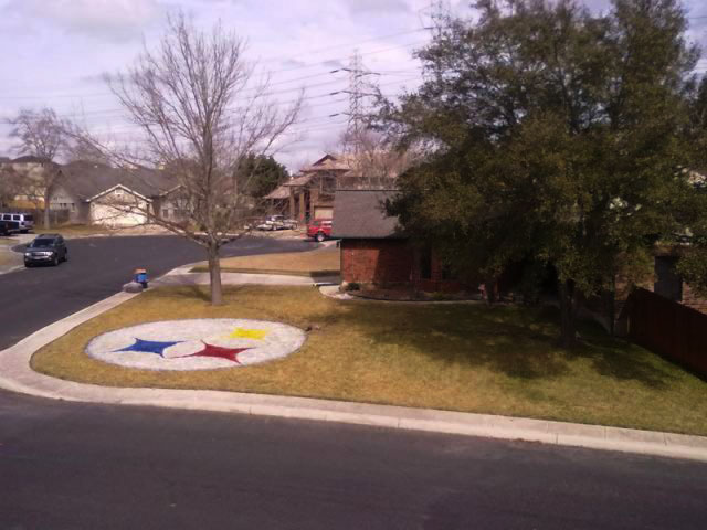 House of El Paso native, Tony Lucero, in San Antonio, Texas. Lucero was fined for painting the Steeler's logo on his yard. (Courtesy of Tony Lucero)