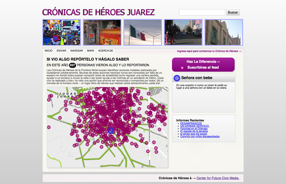 A map on http://juarez.heroreports.org/ shows where every reported story happened. 