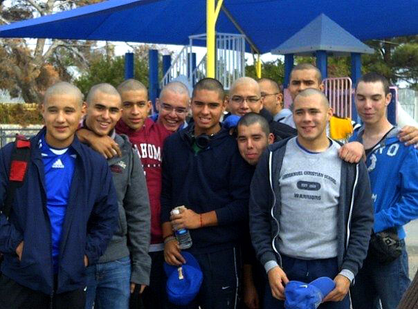 Members of the Emanuel Warriors and friends shave thier heads to show support for Bobby. (Courtesy of Bobby Garcia)