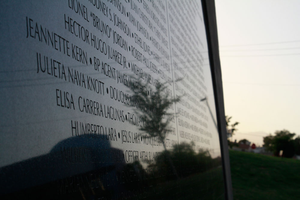 Crime Victims' Memorial of El Paso Texas at 610 Yarbrough Dr., registers 1,511 names of victims. (Danya Hernandez/Borderzine.com)