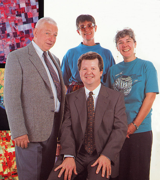 UTEP faculty from left Dr. Bob Tonn, Lillian Mayberry, Dr. Cheryl Howard, Dr. Scott Starks (sitting) teamed out in the 90s to study malaria in Central America. (Photo courtesy of UTEP Communications Office)