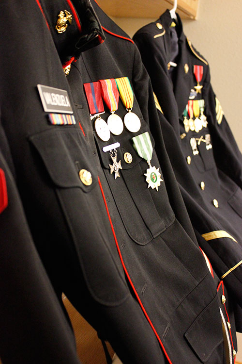 Army and Marine uniforms from the Valenzuela brothers. (Brenda Armendariz/Borderzine.com)