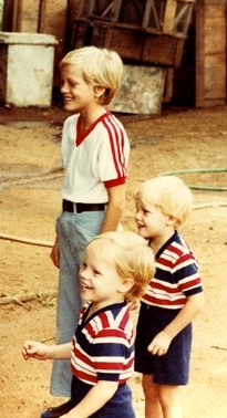 David Jacobson, foreground, his twin, Brian, in the center, and his older brother, Ben, in the background, at the zoo on the Ivory Coast, West Africa. (Courtesy of David Jacobson)