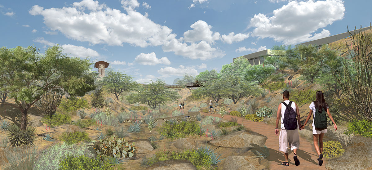 An artist's rendering that highlights UTEP’s arroyo project that will help encourage outdoor activity on campus. (Paul Reynoso/Borderzine.com)