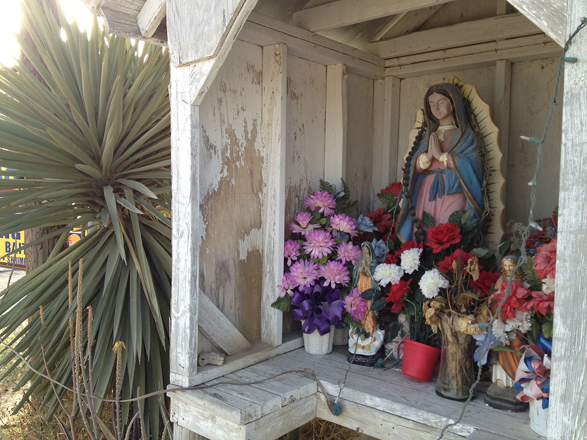 Outdoor shrine to Virgen de Guadalupe in Falcon Heights, Texas. (Sergio Chapa/Borderzine.com)