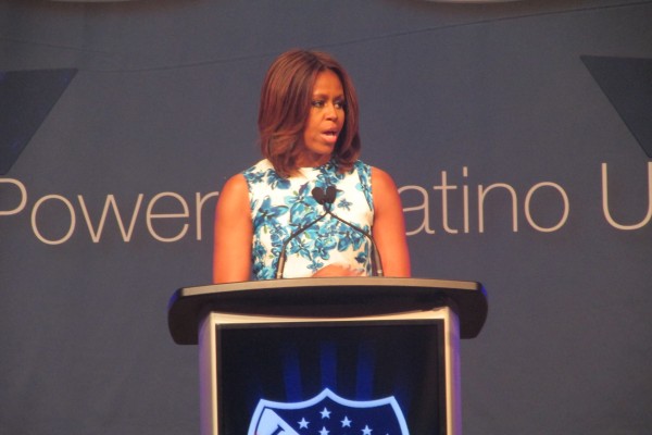 Michelle Obama addressing the LULAC convention. (©HispanicLink)