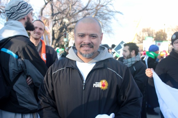 Father Agustino Torres, 38, leads the Latino X La Vida group Thursday during the March for Life. SHFWire photo by Jose Soto