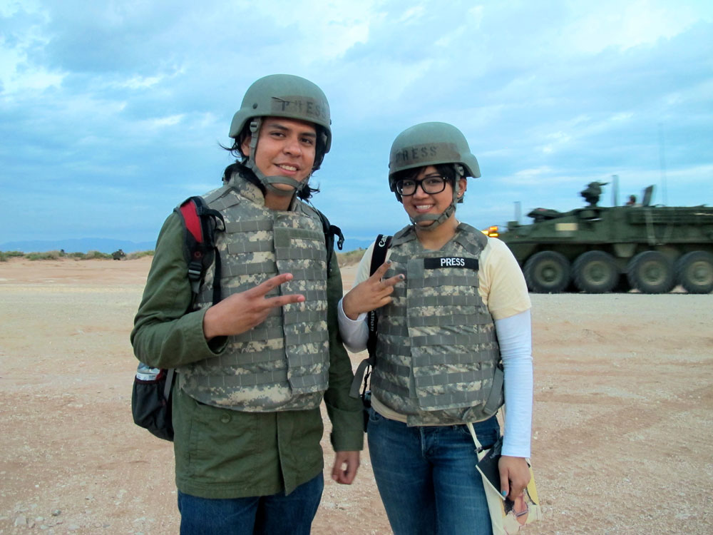 While journalism students at UT El Paso, UTEP journalism students, Kristian and Danya Hernandez, participated in the “Iron Focus” tactical military training exercise at Fort Bliss. Photo by Alejandra Matos, Borderzine.com 