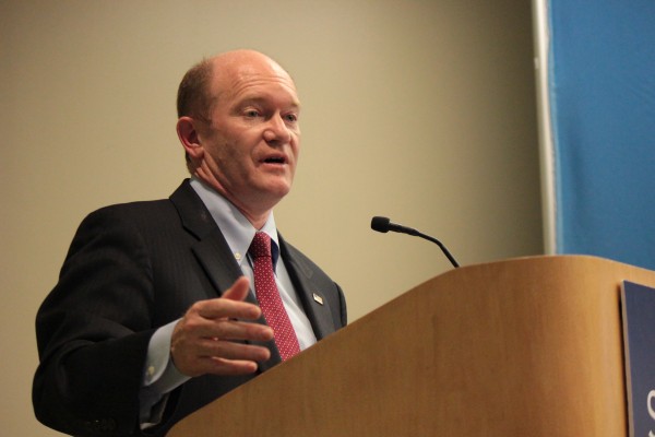 Sen. Chris Coons, D-Del., shares his experiences in the African continent when he was a university student and his face-to-face experience with illegal poaching. SHFWire photo by Alicia Alvarez