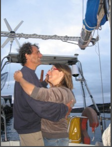 Titou and Cathy Bourdin aboard their sailboat in the Caribbean.