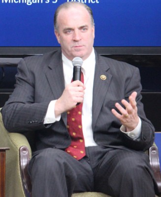 Rep. Dan Kildee. D-Mich., tells the audience at the March 22 White House Water Summit about a girl in Flint who believed she would never be smart because she drank contaminated water. SHFWire photo by Luke Torrance