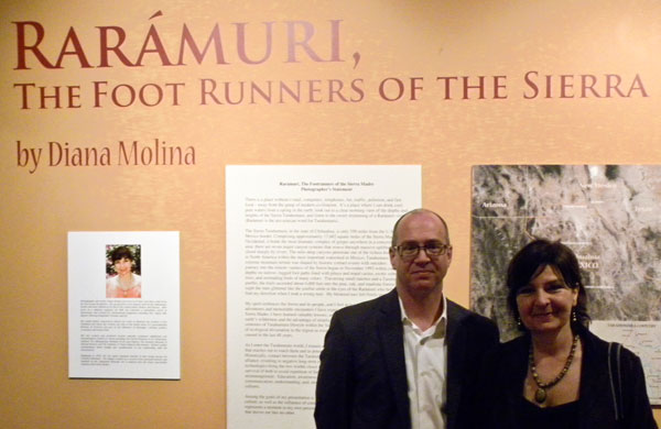 Photographer Diana Molina and Centennial Museum Director Bill Wood, want to provide an introduction to what Rarámuris are. (Guerrero García/Borderzine.com)