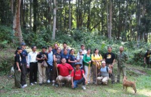 Dr. Stacey Sowards (second from left), with UTEP students and forest rangers at Gunung Walat Forest, Indonesia in 2009. (Courtesy of Stacey Sowards)