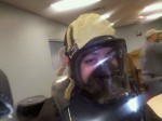 Me during a SCBA training with the SCBA mask on. (Photo courtesy of Pink Rivera.)