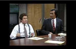Jimmy Smits as Antonio Mendoza in a Saturday Night Live skit which is an example of Hyperanglicization in Mock Spanish.