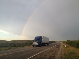A thunderstorm offers a rainbown in the desert near Langtry. (Sergio Chapa/Borderzine.com)