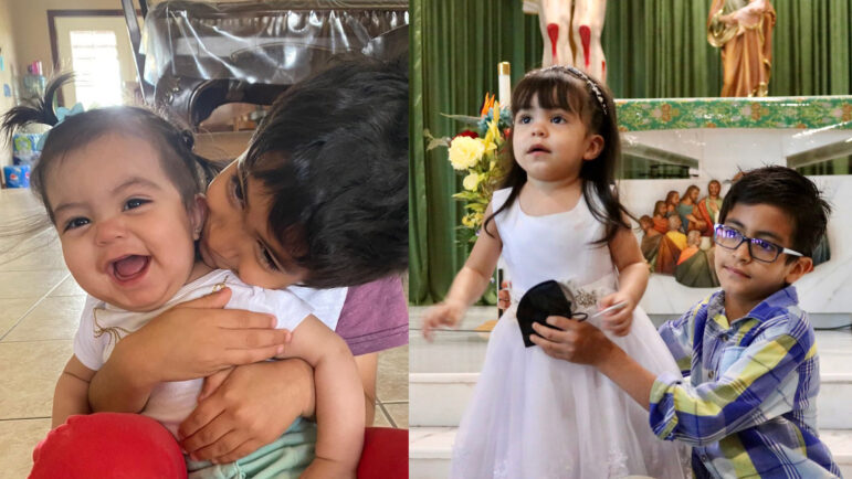 Camila Mitre (niece) and Santiago Mitre (nephew) during the pandemic in May 2020 and during Camila's baptism in September 2021.