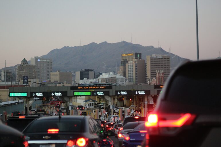 Beyond the Customs and Border Protection zone, downtown El Paso and the Franklin Mountains.