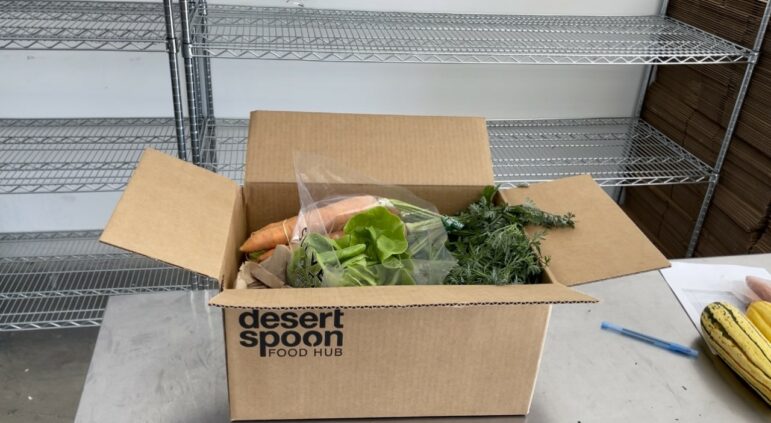 A Desert Spoon Food Hub produce box ready to be delivered.